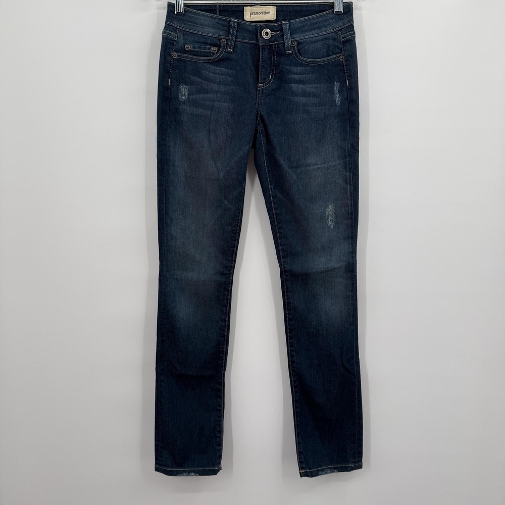 Premonition Jeans Womens 25 Blue Skinny Mid Rise Medium Wash Distressed Stretch